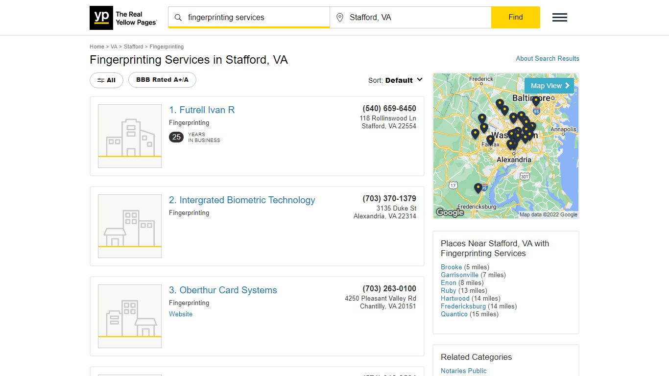 Fingerprinting Services in Stafford, VA - Yellow Pages